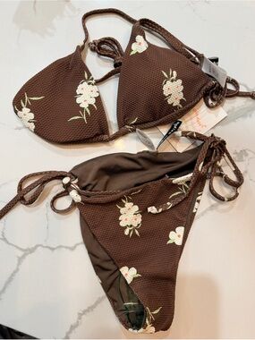 Dippin' Daisy's Brown Floral Tie-Side Triangle Bikini - numerous suits as 1